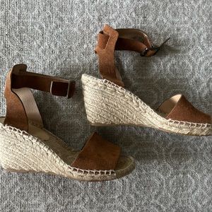 J. CREW Corsica Sandals Women’s 7 brown Wedge Espadrille Leather Ankle Strap